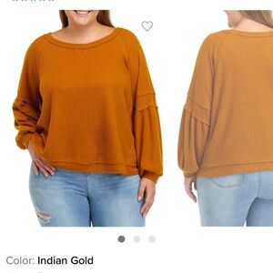 Wonderly waffle long sleeve top, Indian gold, size Medium